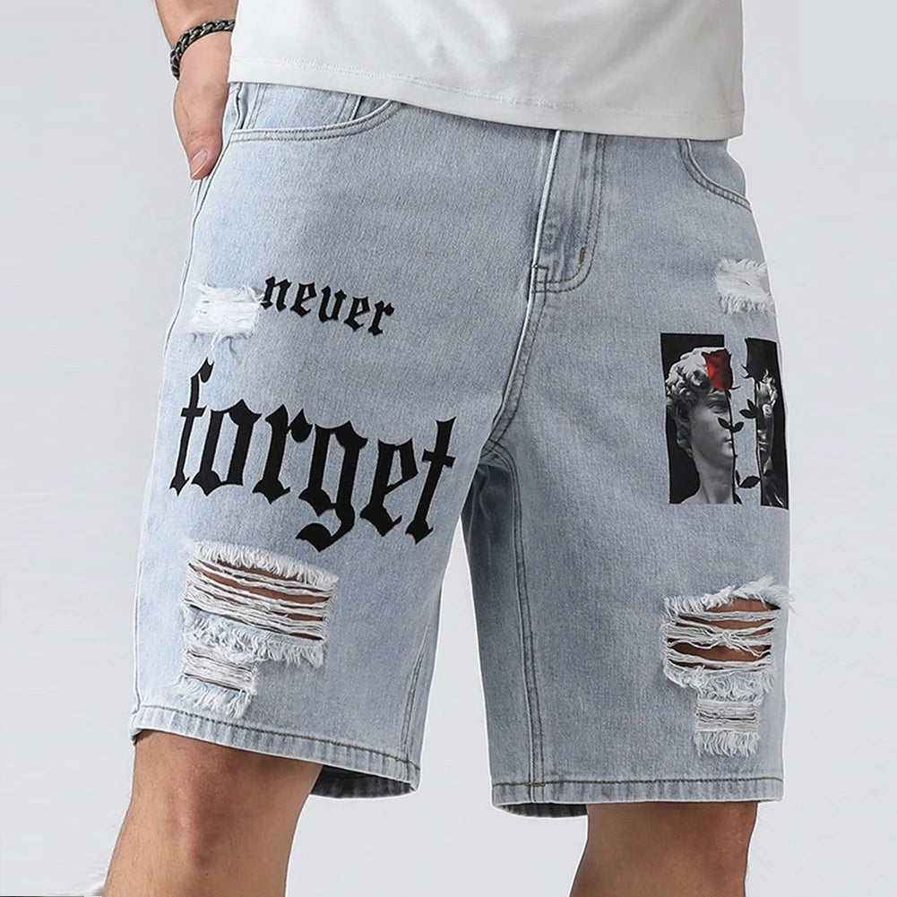 Men's comfortable denim cargo shorts - ripped jeans for summer