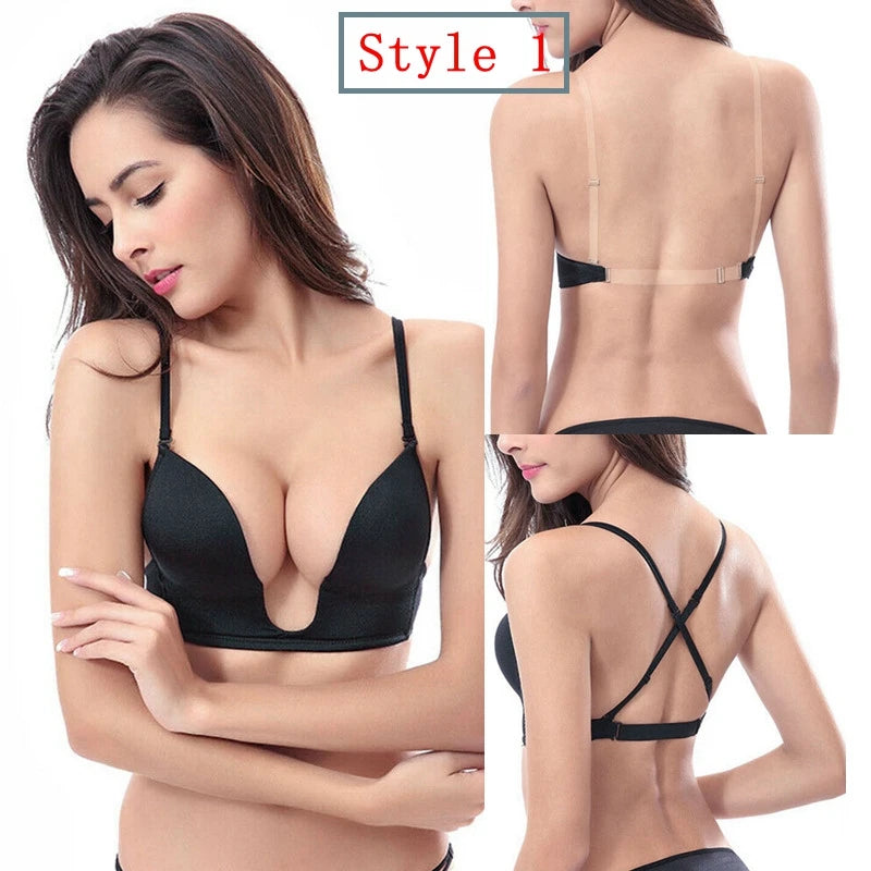 Women's Invisible Bra with Deep Neckline, Silicone Straps and Back