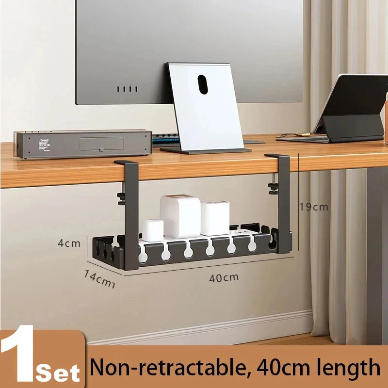 Under-Desk Metal Cable Tray – Wire & Power Strip Organizer for Home & Office