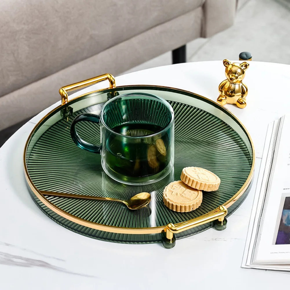 Luxury Storage Tray with Golden Handle – Elegant Tea, Dessert & Fruit Plate