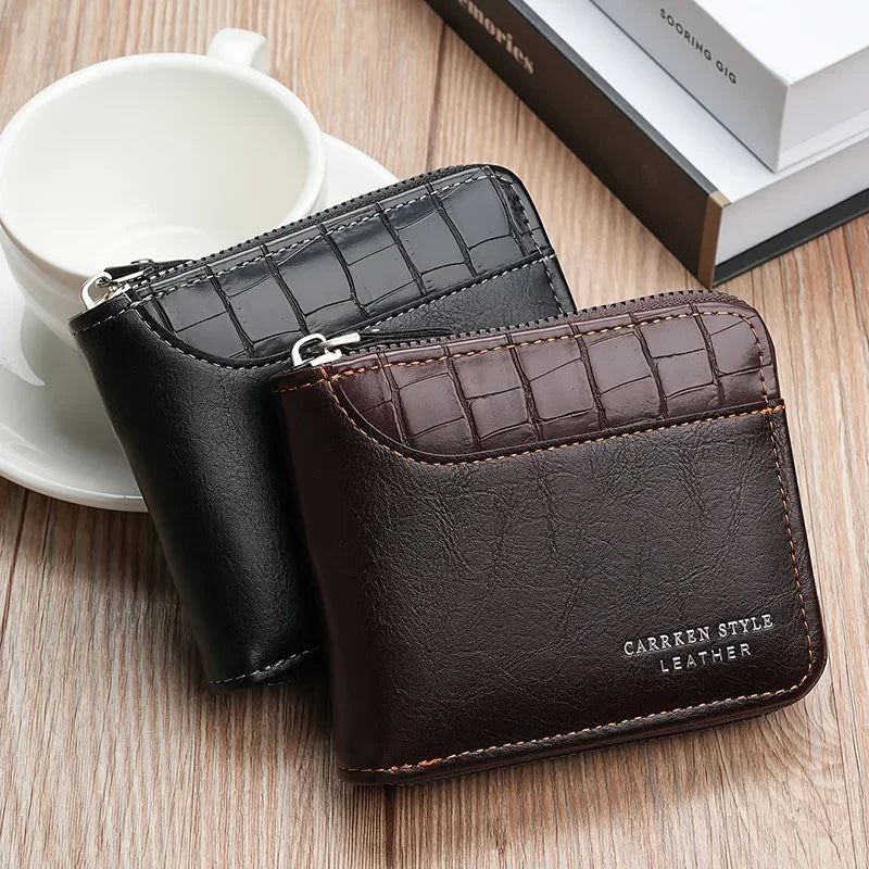 Luxury Men’s Leather Wallet – Elegant Zipper Closure Design