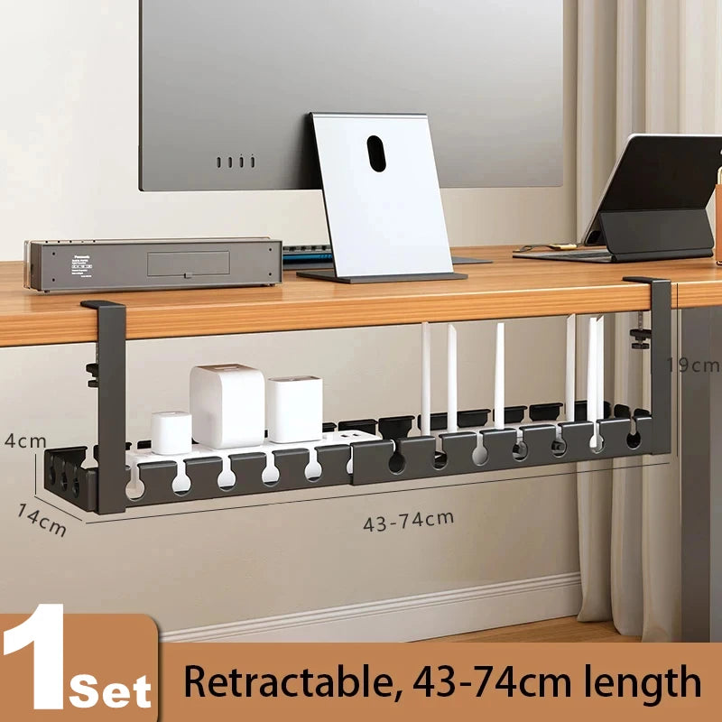 Under-Desk Metal Cable Tray – Wire & Power Strip Organizer for Home & Office