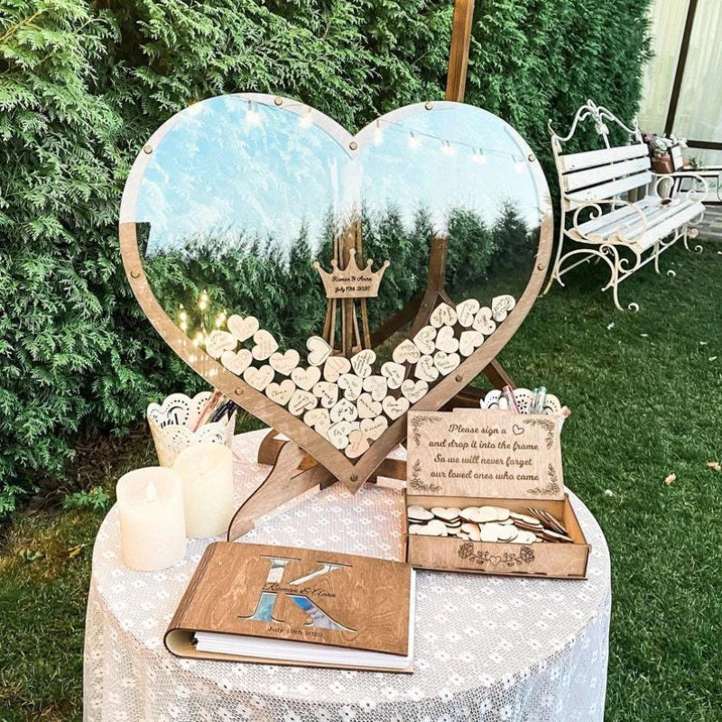 Heart-Shaped Wooden Wedding Guest Book Box