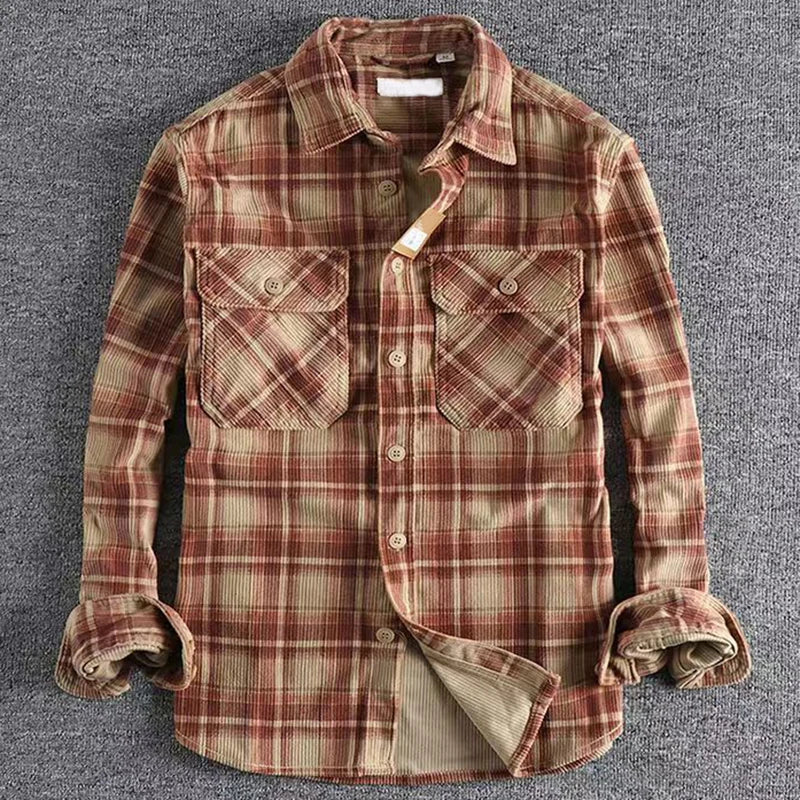 Men's Vintage Classic Long Sleeve Plaid Shirt