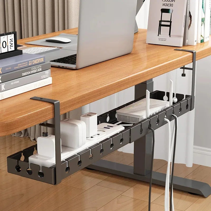 Under-Desk Metal Cable Tray – Wire & Power Strip Organizer for Home & Office
