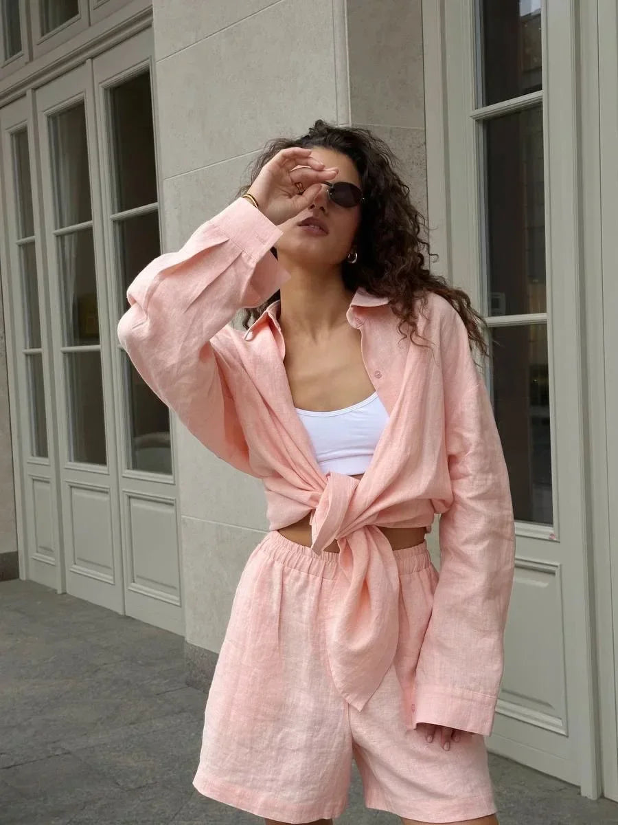 Cozy Women's Fashion Top and Shorts Set 100% Cotton