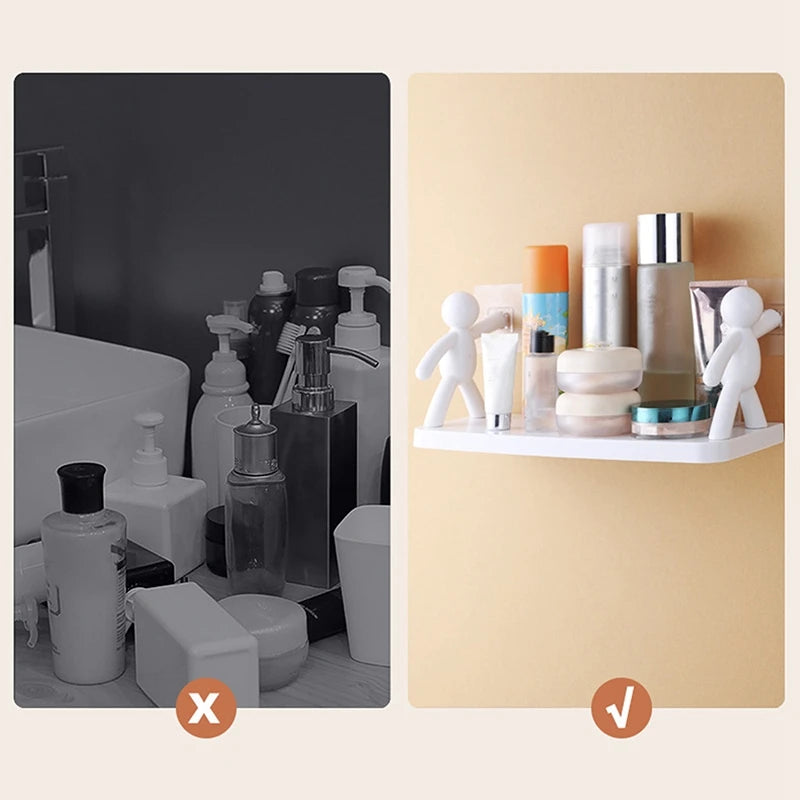Self-Adhesive Plastic Shelf Bathroom and Kitchen Holder Without Drilling