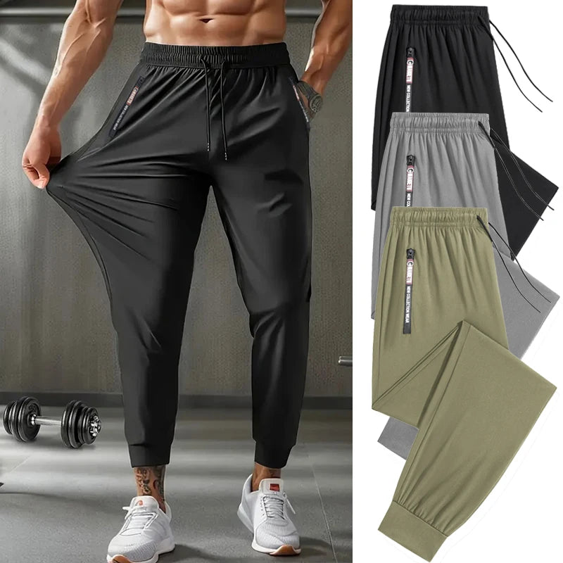 Men's lightweight, stretchy, quick-drying sports pants with zipper pockets