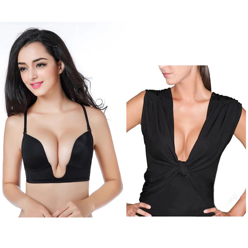 Women's Invisible Bra with Deep Neckline, Silicone Straps and Back