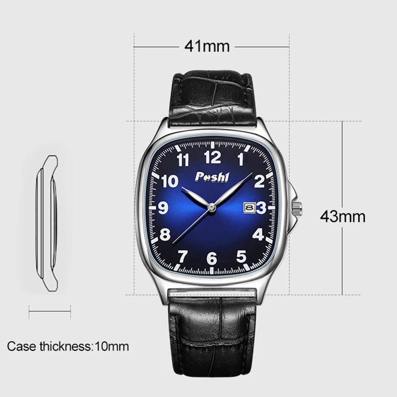 Men's Quartz Watches With Waterproof Leather Strap With Date