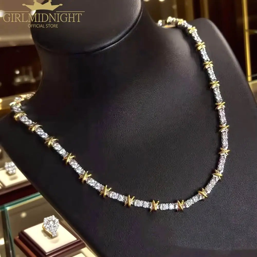 Tiffany-Inspired Necklace – White Rhodium Plated with Gold X Details