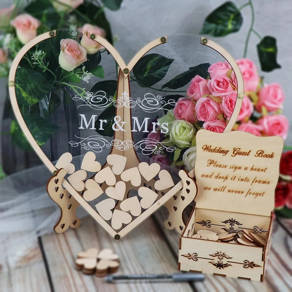 Heart-Shaped Wooden Wedding Guest Book Box